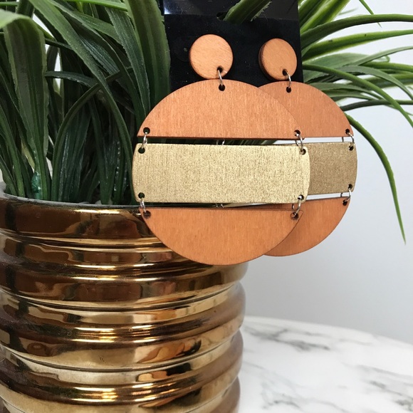 ‼️ Painted Wood Circle Drop Earrings Boho Style - Picture 4 of 8